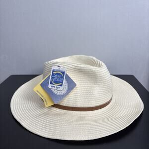 NEW Wallaroo Hat Company Women's Naples Fedora Ivory UPF 50+ Belt Band Sun Hat
